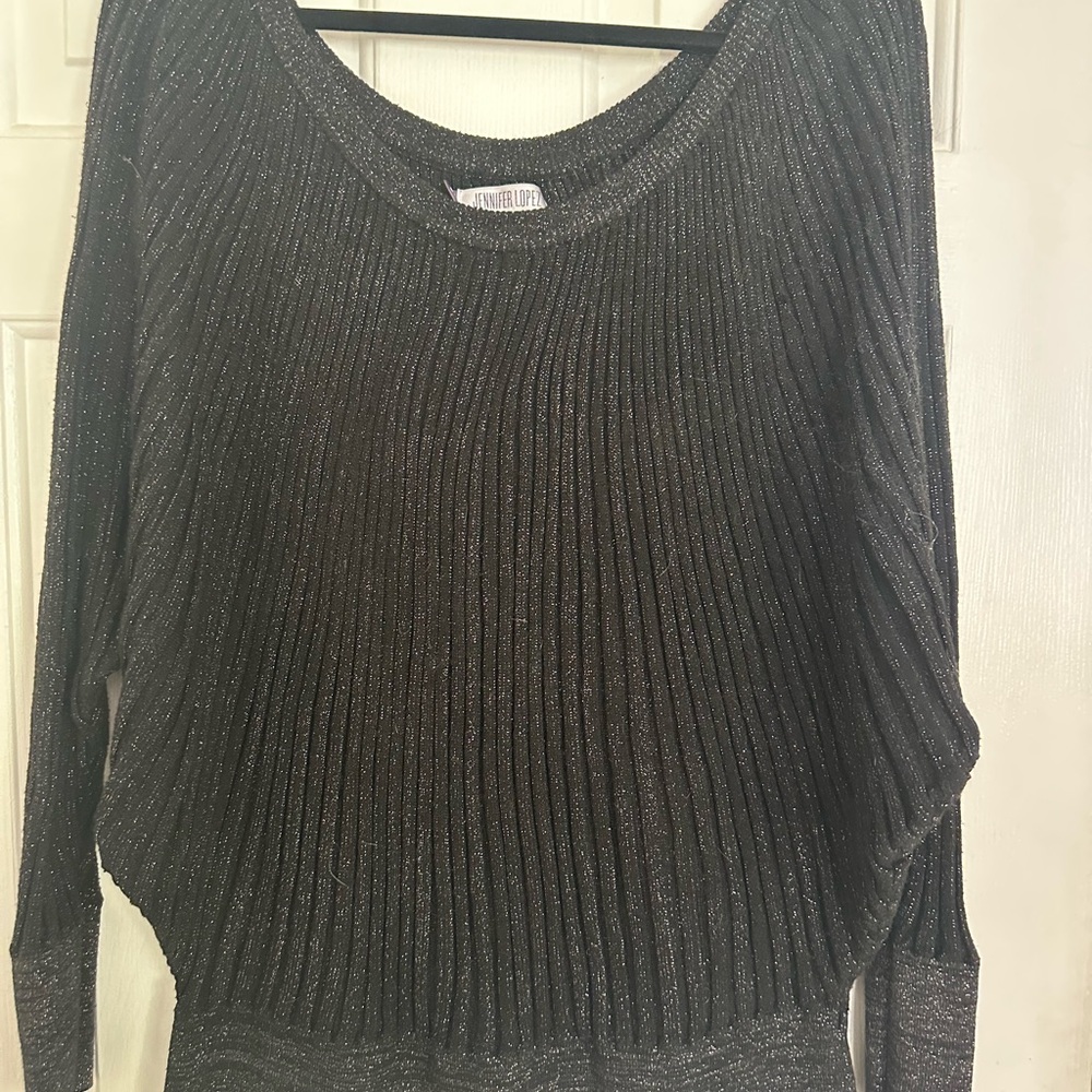 Jennifer Lopez Metallic Black Ribbed Sweater